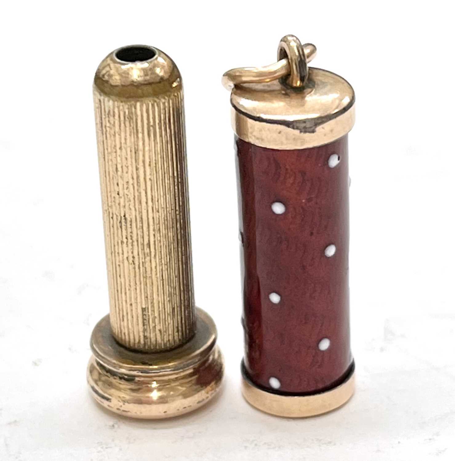 Mixed Lot: An antique enamel extending telescope pencil charm together with two figure Good Luck - Image 7 of 9