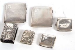 Mixed Lot: Two Art Deco hallmarked silver cigarette cases with engine turned decoration around