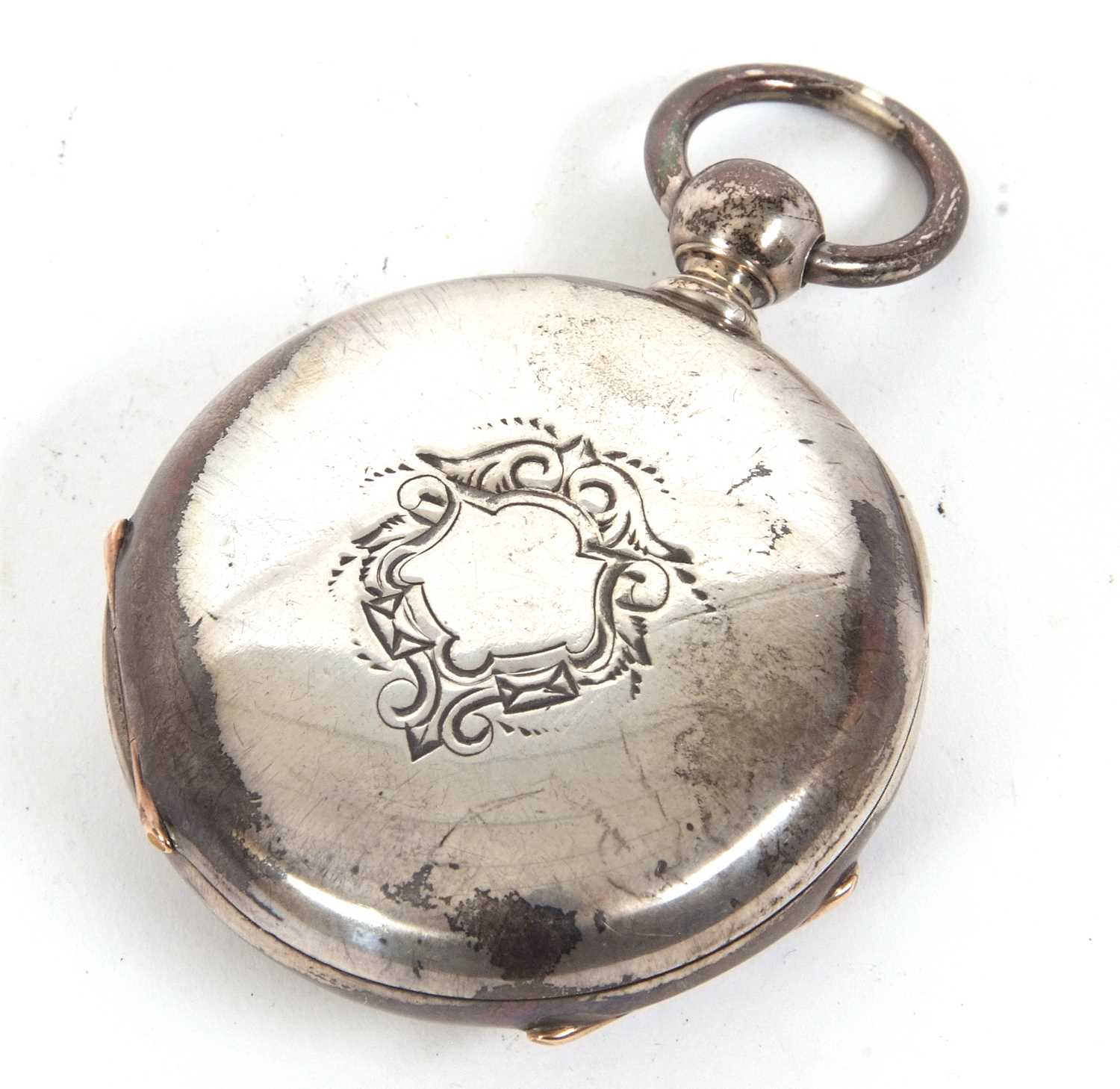 A white metal Elgin pocket watch stamped on the inside of the case back "Coin Silver", it has a - Image 2 of 2