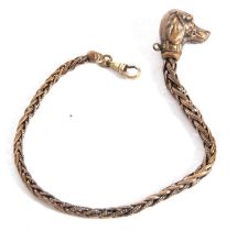 Vintage watch chain, a graduated polished and textured fox tail link with a clip and dogs head