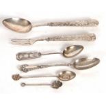 Mixed Lot: A Victorian silver christening fork and spoon, chased and engraved decoration, Birmingham