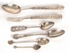 Mixed Lot: A Victorian silver christening fork and spoon, chased and engraved decoration, Birmingham