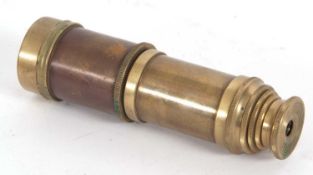 Vintage brass pocket telescope spyglass circa 1910 in fitted leather case, 13cm closed, 45cm long