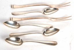 Mixed Lot: A pair of German white metal pickle forks, stamped 800, 20cm long together with four