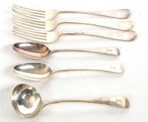 Group of three Victorian silver table forks engraved with an armorial, hallmarked London 1881/2,