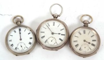 A mixed lot of three pocket watches, one is manually crown wound and the other two are key wound,