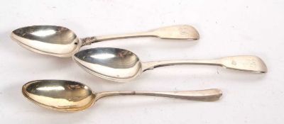 Pair of George III fiddle pattern silver tablespoons, initialled, hallmarked London 1816, makers