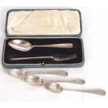 A George V cased christening spoon and fork, presentation engraved, hallmarked Sheffield 1931,