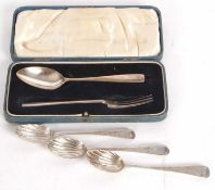 A George V cased christening spoon and fork, presentation engraved, hallmarked Sheffield 1931,