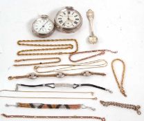 Mixed Lot: Two silver pocket watches, both of which are hallmarked, a Bouchere Rolex spoon and
