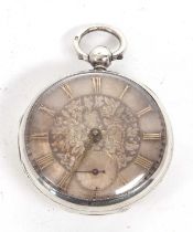A silver open face pocket watch, hallmarked on the inside of the case back, it has a key wound