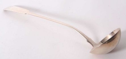 A George IV silver fiddle pattern soup ladle engraved and dated with initials, having an oval bowl