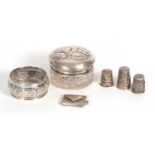 Mixed Lot: A George V silver stamp case in the form of an envelope, silver serviette ring, a glass