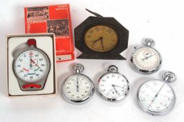 Mixed lot of four stop watches, a pocket watch and a clock