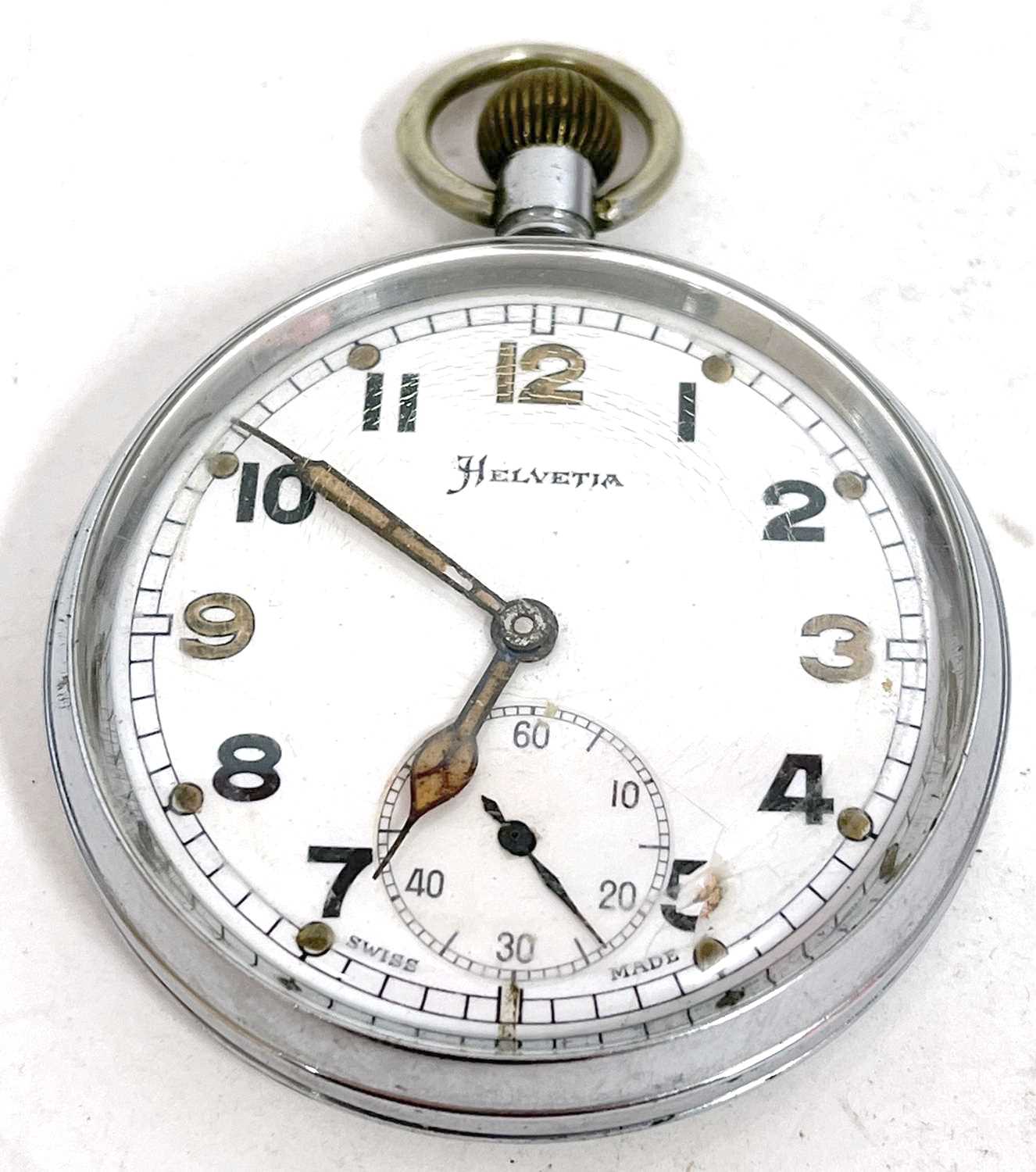 A Helvita military pocket watch, the pocket watch has a manually crown wound movement, the case - Image 2 of 3