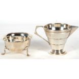 Mixed Lot: George VI silver milk jug of tapering ribbed form with angular handle, hallmarked