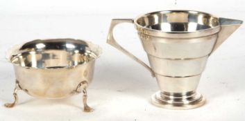 Mixed Lot: George VI silver milk jug of tapering ribbed form with angular handle, hallmarked