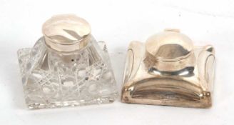 A George V silver cased ink well, plain shape square form (loaded), Chester 1923, makers mark J &