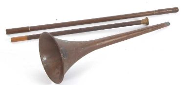 An antique Georgian Royal Mail stagecoach copper post horn, applied with dated Coat of Arms, 1835,