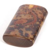 A Japanese tortoiseshell cigar case, Meiji period, the sliding cover lacquered with red and gilt