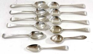 Five Victorian Old English pattern teaspoons, initialled London 1890, Charles Boyton, five