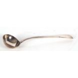 A Victorian silver fiddle, thread and shell pattern soup ladle having an oval bowl and engraved with