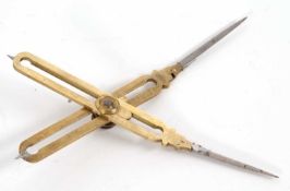 A nautical proportional brass divider drafting tool, 15cm long