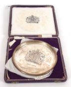 "Historical Heirloom" circular silver tray to commemorate the Silver Wedding of The Queen and Prince