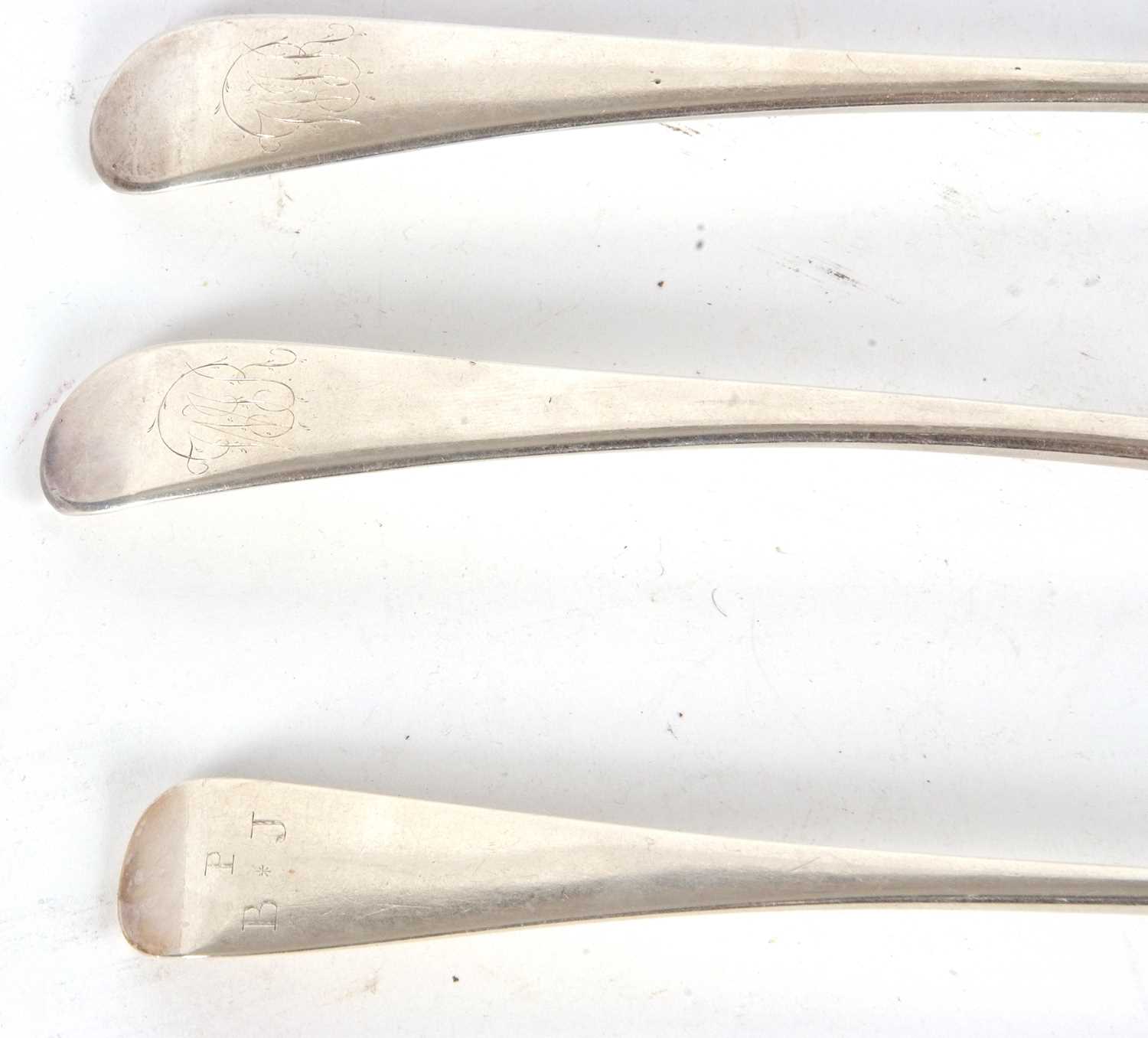 A pair of George III Bateman Old English tablespoons, engraved with initials, hallmarked for - Image 2 of 4