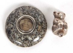 Mixed Lot: Victorian granite dome shaped paperweight with central plaited hair insert, an engraved