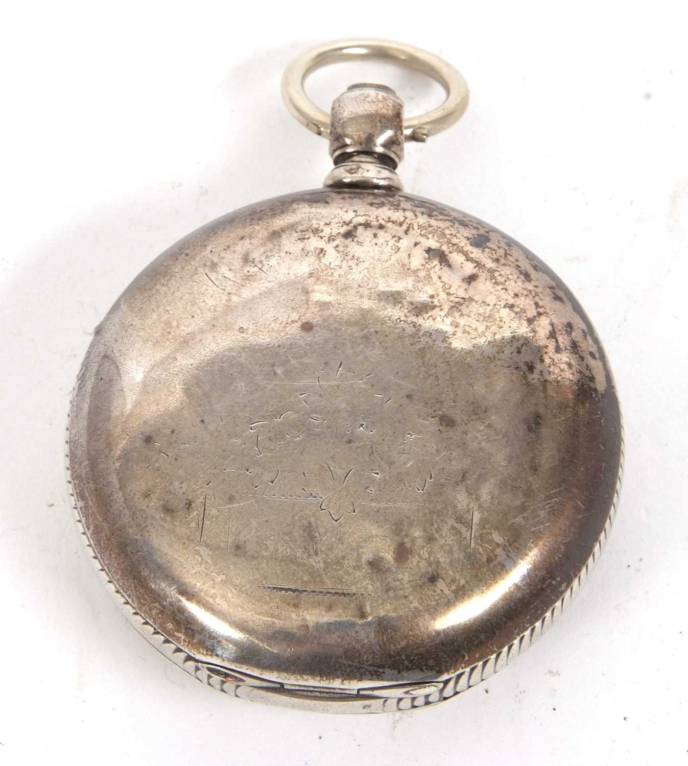 A white metal pocket watch stamped coin in the case, the pocket watch is by Elgin and it features - Image 2 of 2