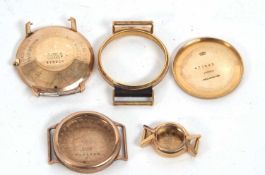 A selection of yellow metal watch cases, all are stamped 375 or 9k, the g/w approx 29gms