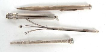 Mixed Lot: Samuel Warden silver pencil holder, London 1912, a yard of lead silver pencil, London