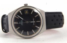 An Omega Seamaster automatic gent's wristwatch, the watch has a black dial with a silver coloured