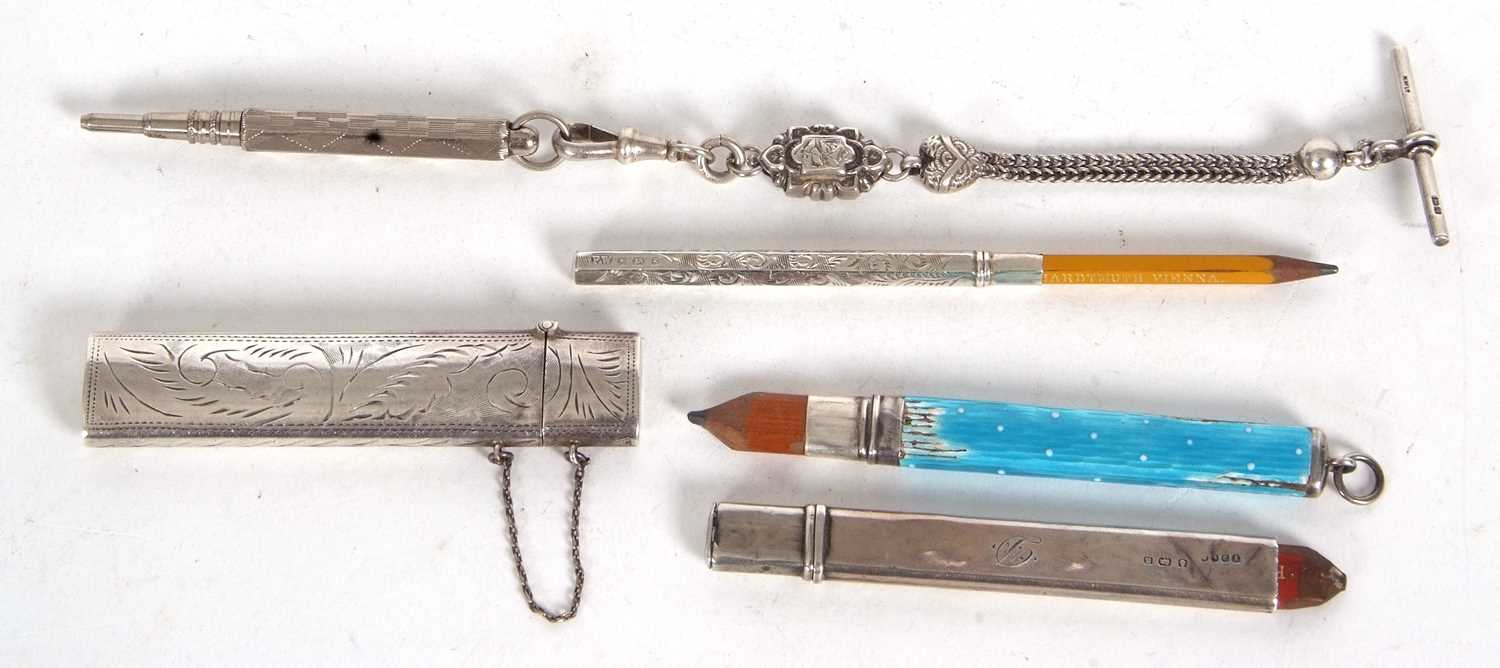 Mixed Lot: An enamel cased pencil holder marked sterling (enamel losses), a 925 marked pencil - Image 6 of 6