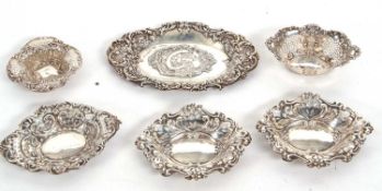 Group of six silver dishes including a pair of late Victorian examples, Chester 1898, makers mark