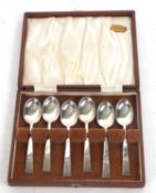 Cased set of six Modernist silver teaspoons, Sheffield 1956, makers mark for Cooper Bros & Sons Ltd,