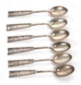 A set of six white metal Hong Kong teaspoons, 52gms