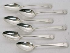 A set of six George III Old English pattern teaspoons engraved with initials, hallmarked London