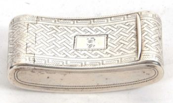 George III curved silver pocket snuff box, chased and engraved all over with initialled cartouche to