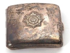 A George VI Royal Army Service Corps cigarette case of slight curved square form, hallmarked