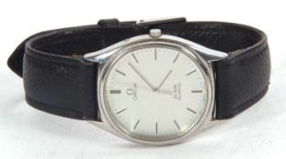 An Omega Deville quartz gents wristwatch, the watch has a stainless steel case and silver coloured