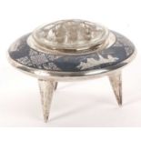 A Siamese sterling pot pourri rose bowl, the border with niello design depicting boats, elephants