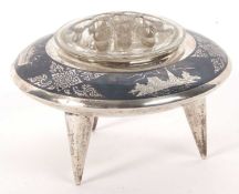 A Siamese sterling pot pourri rose bowl, the border with niello design depicting boats, elephants