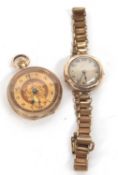 A 9ct gold pocket watch and a 9ct gold cased wristwatch, both hallmarked inside the cases, the