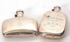 Mixed Lot: A George V silver hip flask, of slight curved cushion shape with bayonet cap, inscription