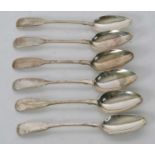 A set of six George IV fiddle pattern teaspoons, London 1828, makers mark W.B, 92gms