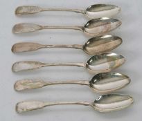 A set of six George IV fiddle pattern teaspoons, London 1828, makers mark W.B, 92gms