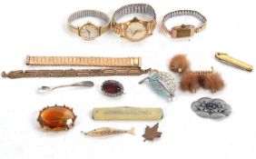 Mixed Lot: Three wristwatches, one Geneva, one Junghans and one 9ct gold cased lady's watch which is