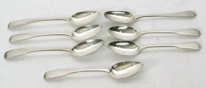 A group of seven Georgian silver teaspoons, fiddle and Old English pattern, various dates and